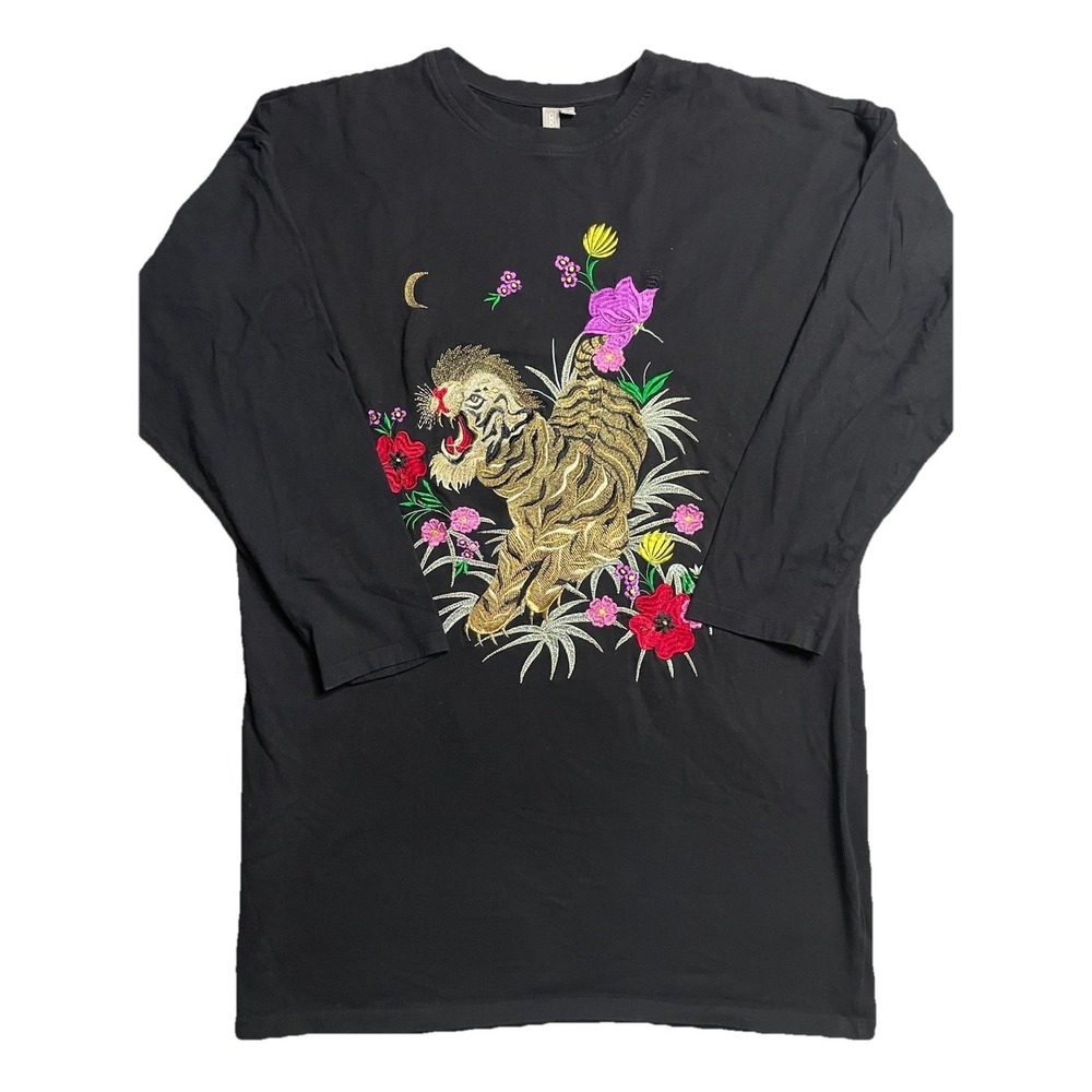 ASOS SHIFT DRESS 100% COTTON FRENCH TERRY EMBROIDERED Asian Tiger MLTI SIZ 10 US
